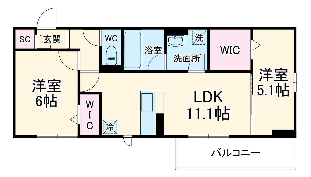 ボヌール(2LDK/1階)の間取り写真