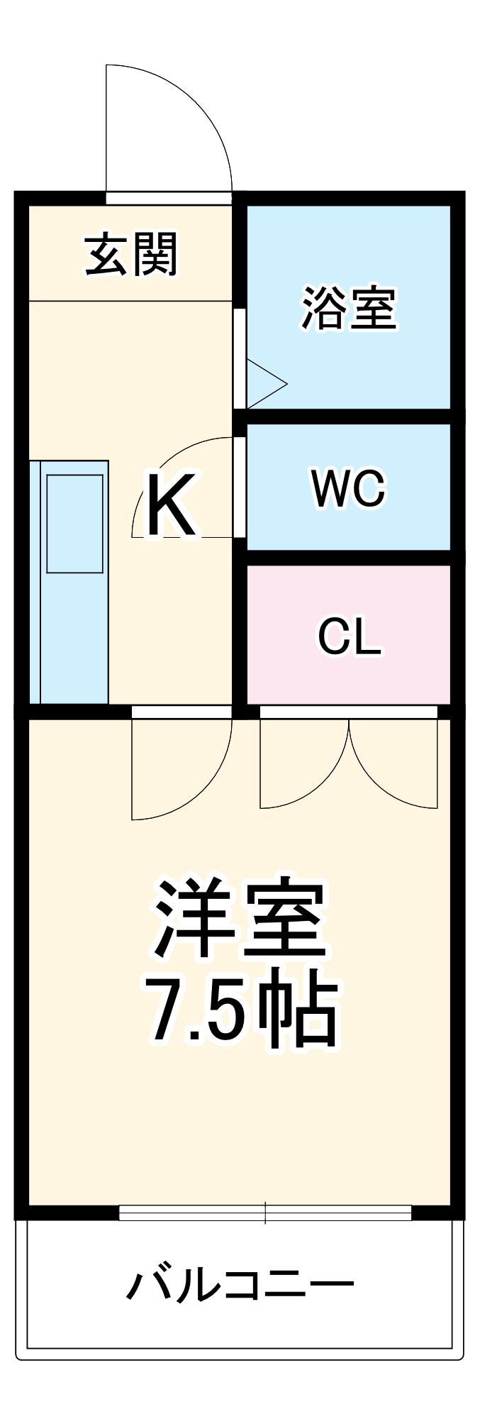 オークヴィラ三番館(1K/2階)の間取り写真