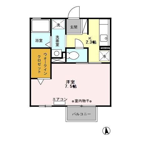 サフィールB(1K/2階)の間取り写真