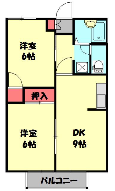 ハイツカテリーナⅢ号棟(2DK/2階)の間取り写真