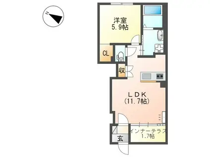 ルオント ハル(1LDK/1階)の間取り写真