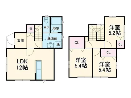 名鉄名古屋本線 牛田駅(愛知) 徒歩10分 2階建 築2年(3LDK)の間取り写真