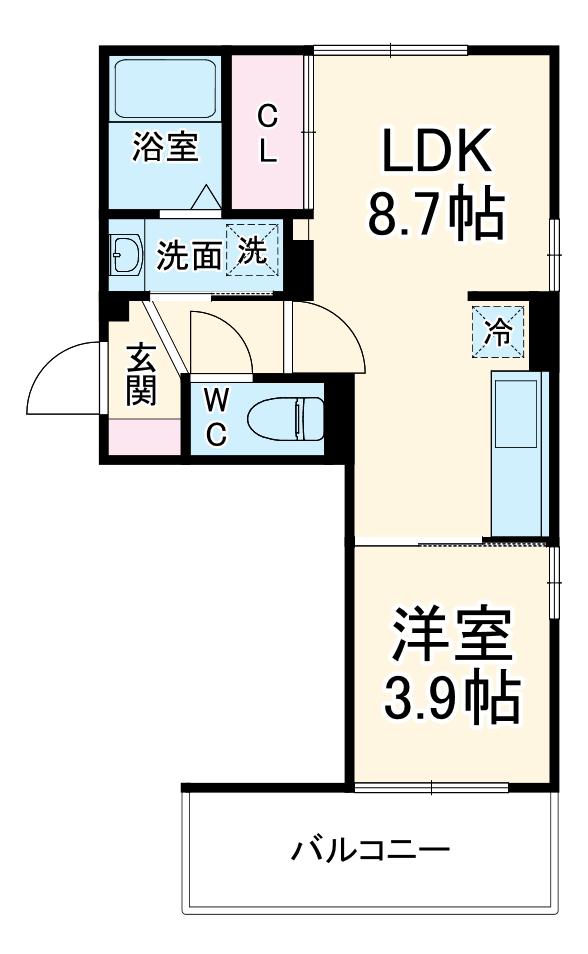 D-ROOM中楯 A棟(1LDK/1階)の間取り写真