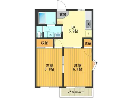 グリーンハウスハシモト(2DK/2階)の間取り写真