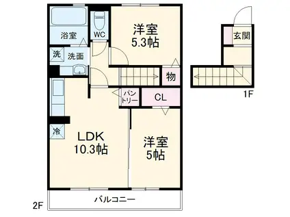サニーサイド Ⅰ(2LDK/2階)の間取り写真