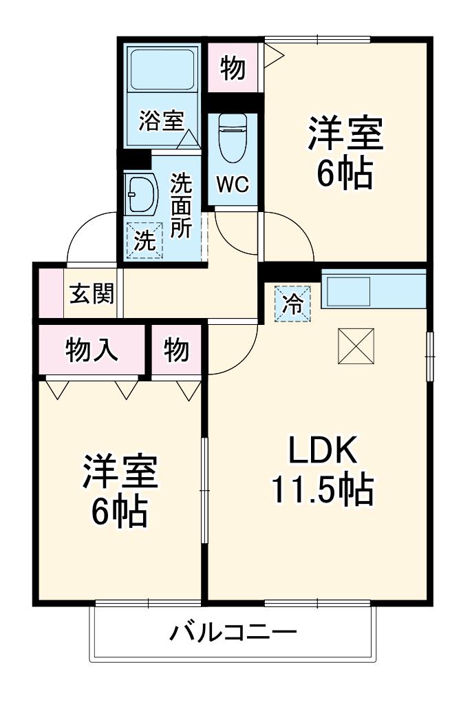 ルピナK・S A(2LDK/1階)の間取り写真