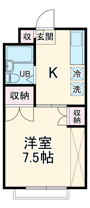 仲町レジデンス(1DK/2階)の間取り写真