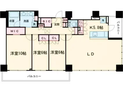 クラッシィタワー新宿御苑(3LDK/27階)の間取り写真