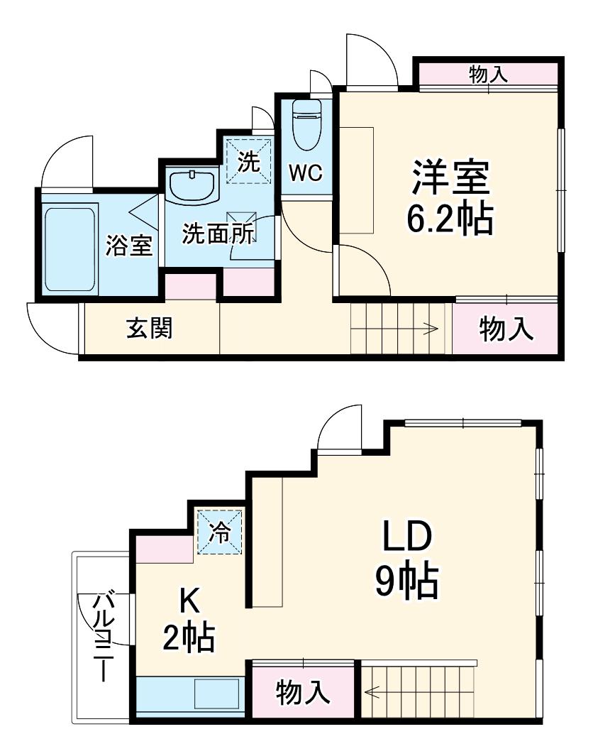 京浜東北・根岸線 石川町駅 徒歩12分 2階建 築29年(1LDK)の間取り写真