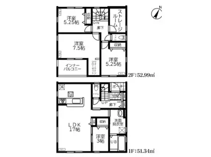 東武鉄道野田線 豊春駅 徒歩14分 2階建 築2年(4LDK)の間取り写真