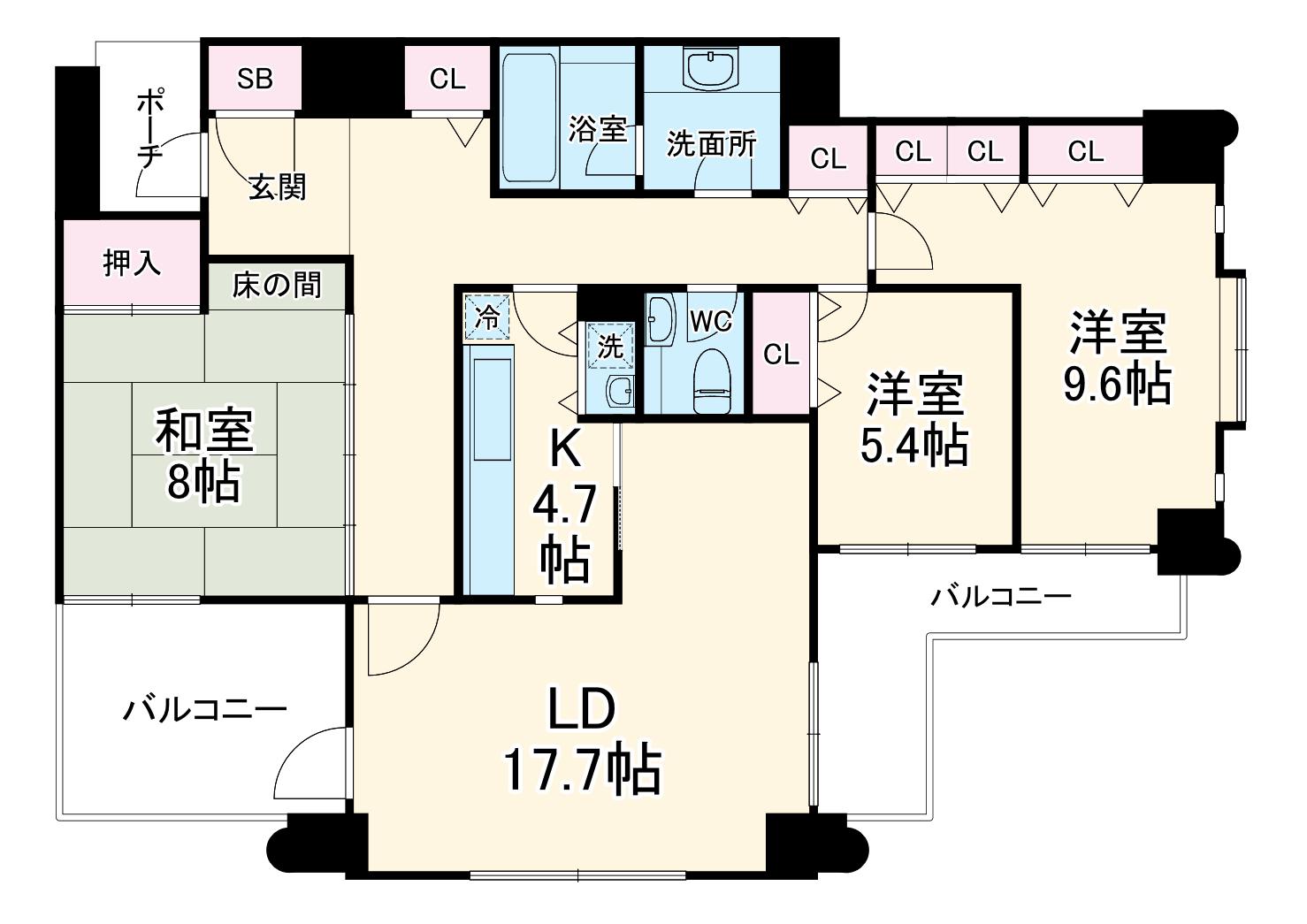 ハイランドコート錦(3LDK/4階)の間取り写真