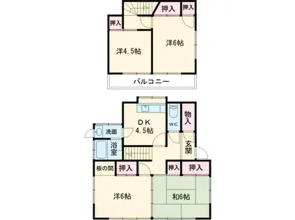 常磐線 土浦駅 徒歩43分 2階建 築57年(4DK)の間取り写真
