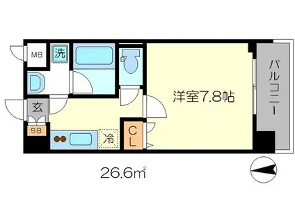 ベラジオ五条堀川Ⅲ(1K/3階)の間取り写真