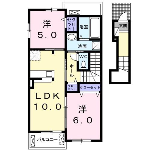 フリシュKⅡ(2LDK/2階)の間取り写真