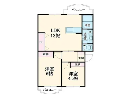 サンモール吉田(2LDK/1階)の間取り写真