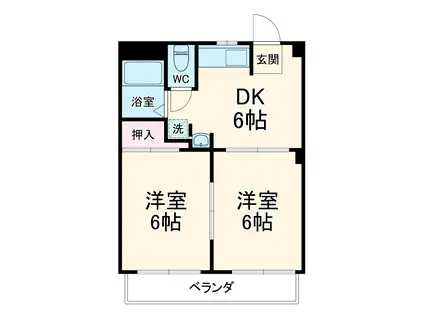 LIBERTY KUNIE Ⅰ(2DK/1階)の間取り写真