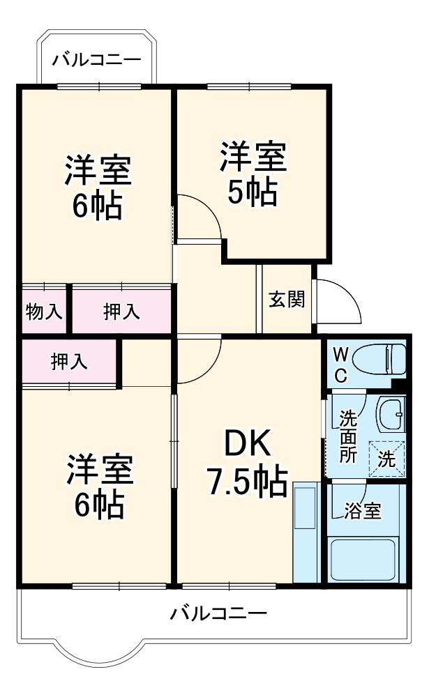 シャトーブラン村田1(3DK/5階)の間取り写真