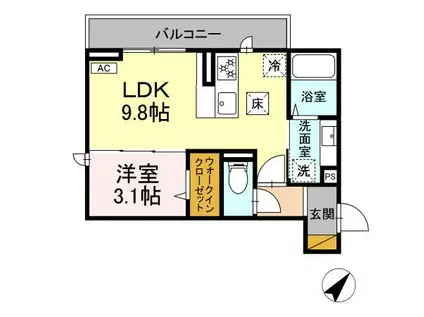 DーROOM都賀2丁目Ⅰ棟(1LDK/1階)の間取り写真