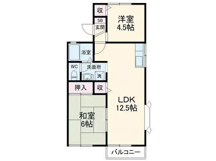 グリーンビラ美郷Ⅱ(2LDK/2階)の間取り写真