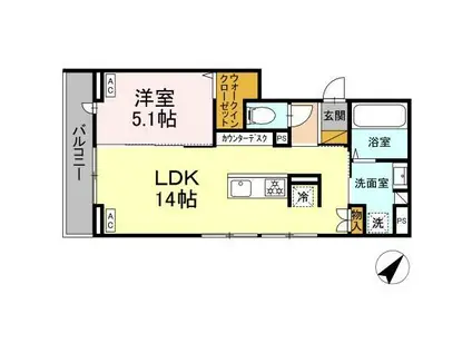 DーROOM都賀2丁目Ⅰ棟(1LDK/2階)の間取り写真