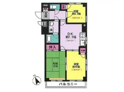 ウイングマンション(3DK/4階)の間取り写真