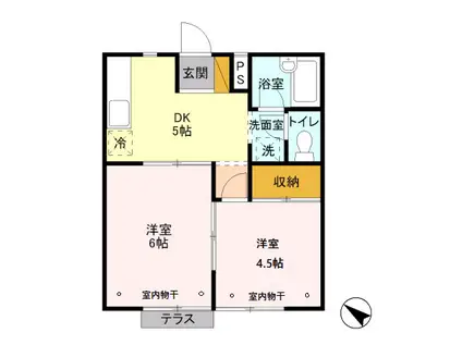 コスモプラザ(2DK/1階)の間取り写真