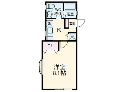 プレッピー(1K/2階)の間取り写真