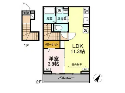 レーヴェ東戸倉Ⅰ(1LDK/1階)の間取り写真