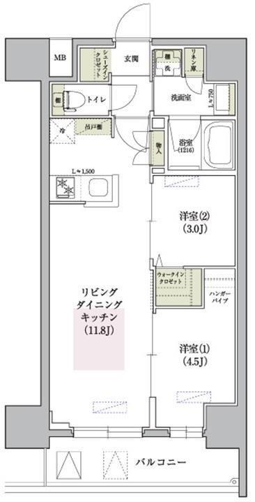 アーバネックス南森町ウエスト(2LDK/14階)の間取り写真