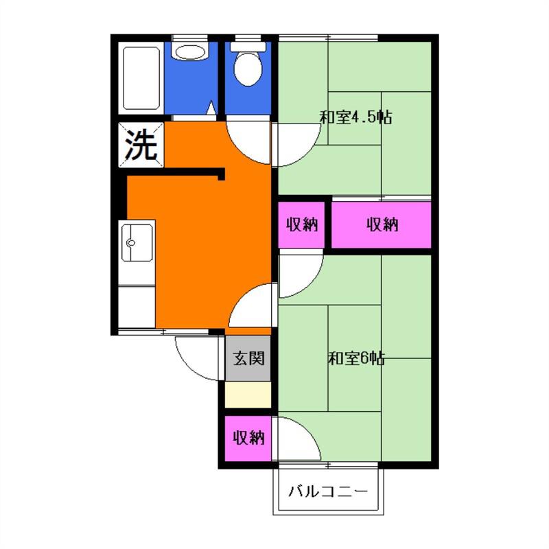 フラワーハイツA棟(2DK/2階)の間取り写真