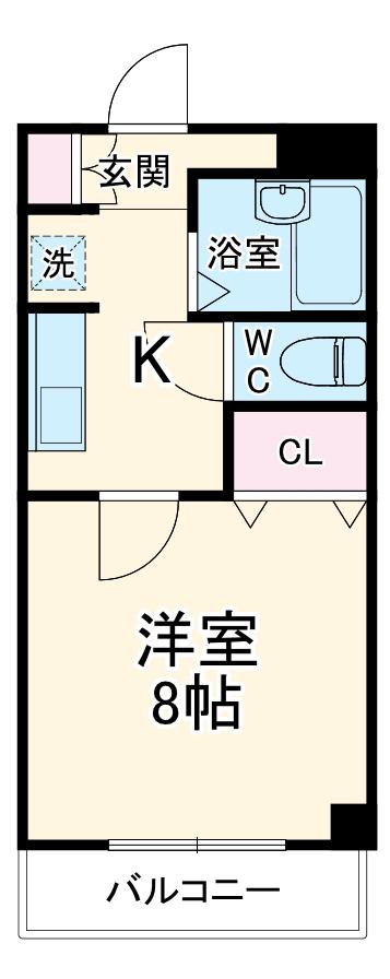 名鉄犬山線 犬山遊園駅 徒歩3分 4階建 築25年(1K/3階)の間取り写真