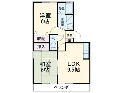 ハッピーウィング富士(2LDK/3階)の間取り写真