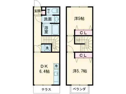 シャランハイツ(2DK/1階)の間取り写真