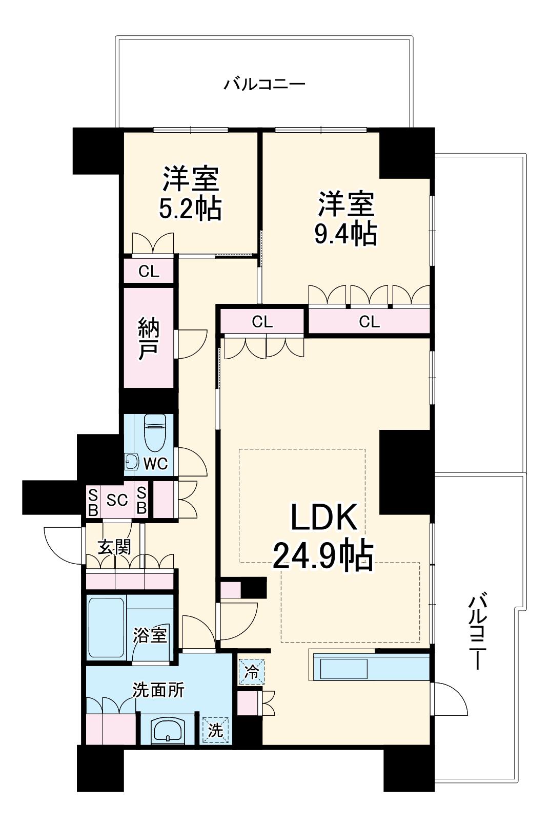 ザ・ハウス豊橋ウエスト(2SLDK/15階)の間取り写真