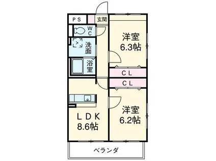 マーレ荘高浜(2LDK/4階)の間取り写真