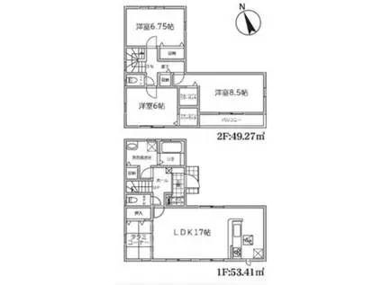 東武鉄道日光線 幸手駅 徒歩9分 2階建 築3年(3LDK)の間取り写真