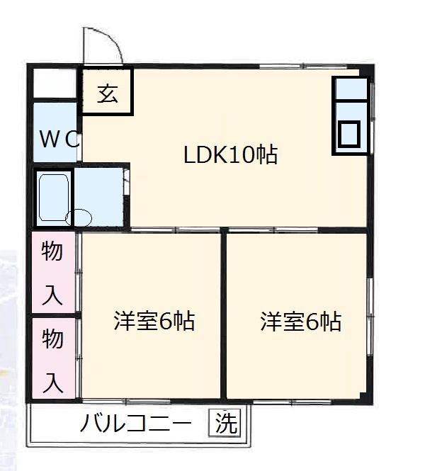 コーポ松岡(2LDK/1階)の間取り写真