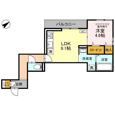 ブル・シエル(1LDK/2階)の間取り写真