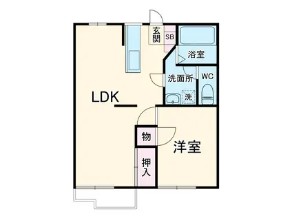 セントラルハイツB棟(1LDK/2階)の間取り写真