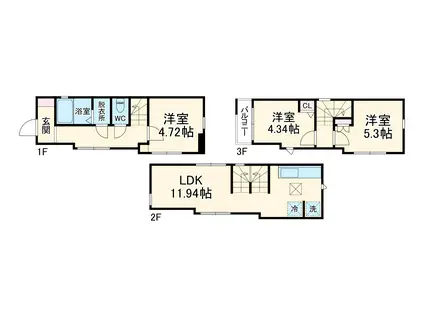 京浜東北・根岸線 与野駅 徒歩7分 3階建 築1年(2SLDK)の間取り写真