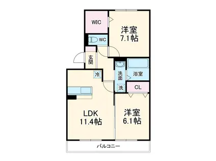 クレシア A棟(2LDK/1階)の間取り写真