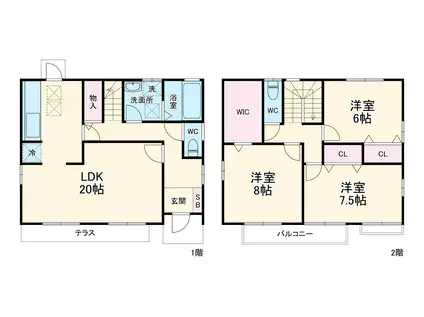武蔵野線 東浦和駅 バス乗車時間：8分 三室中学校バス停で下車 徒歩2分 2階建 築36年(3LDK)の間取り写真
