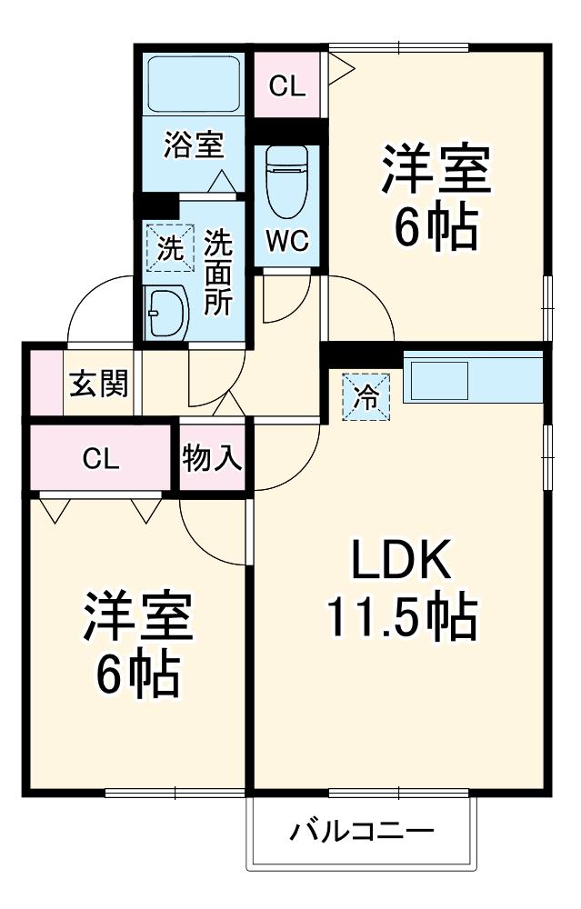 ハピネス白根 A棟(2LDK/2階)の間取り写真