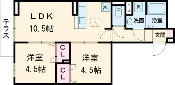南花畑3丁目PJ(2LDK/3階)の間取り写真