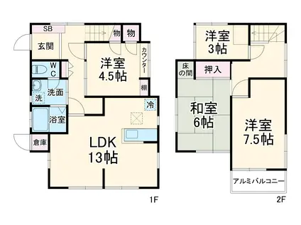東急田園都市線 つくし野駅 徒歩8分 2階建 築56年(4LDK)の間取り写真