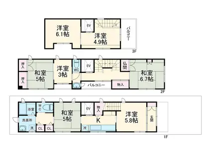 豊橋鉄道東田本線 札木駅 徒歩9分 3階建 築22年(7K)の間取り写真