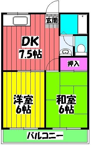 煌 弐番館(2DK/1階)の間取り写真