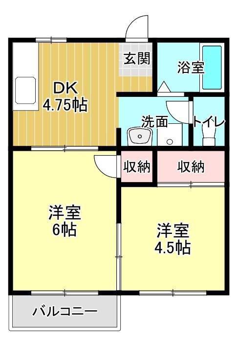 KIメダリストⅢ(2DK/2階)の間取り写真