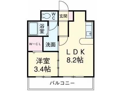 シャルマン ツカーサ(1LDK/1階)の間取り写真