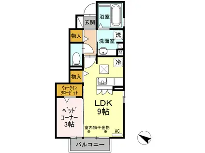 フローラⅡ三園(1LDK/1階)の間取り写真